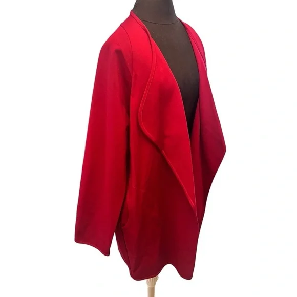 Clara Sun Woo Open Jacket Coat Size XL Red Stretch Ponte Knit Pockets - Picture 4 of 6